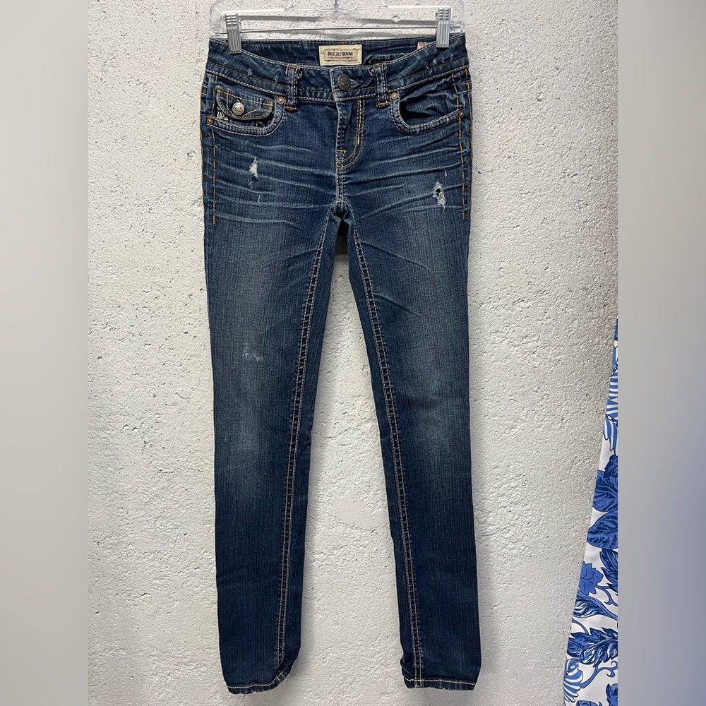 * 2/$30  MEK DNM NY Cigarette Skinny Distressed Flap Pockets Low Rise sz 25